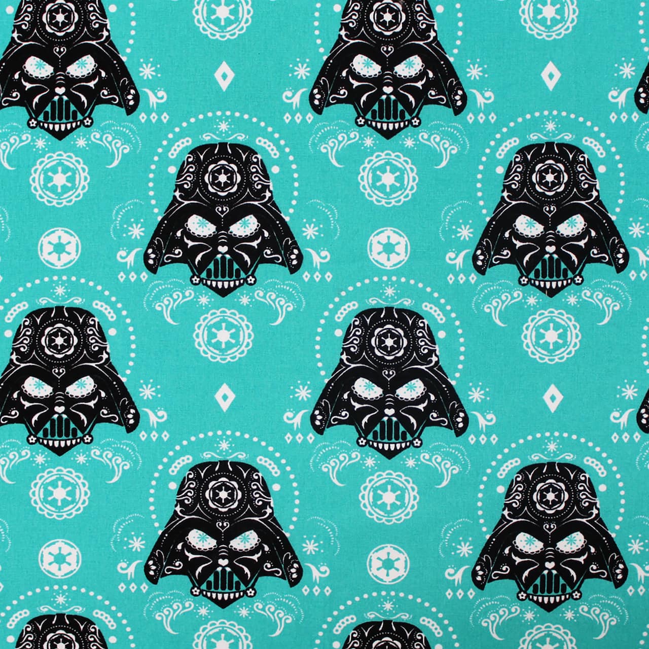 Camelot Fabrics Star Wars Teal Darth Vader Sugar Skull Fabric